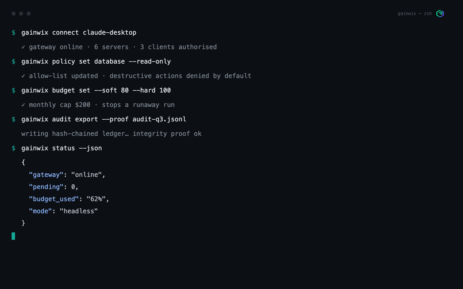 Clean terminal capture — real commands, real output
