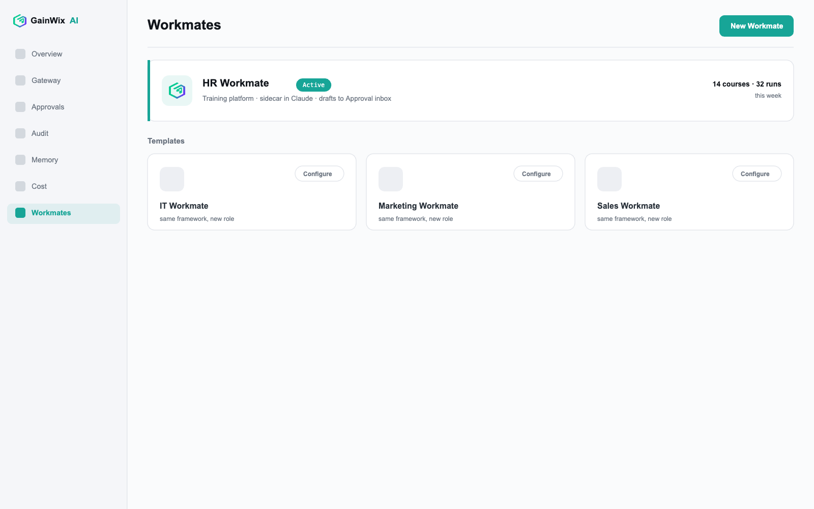 Workmates studio — create, configure, monitor, retire